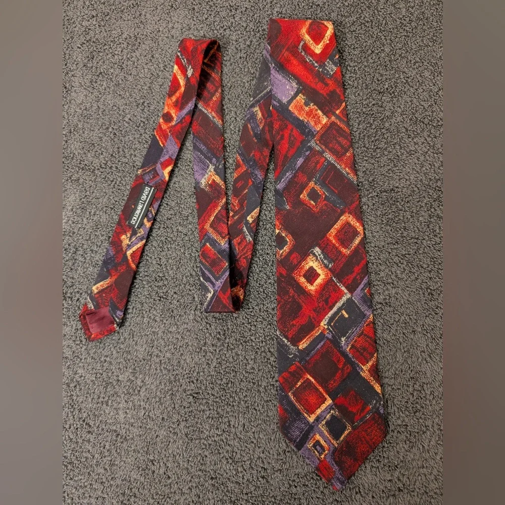 David Lawrence Red and Purple Geometric Silk Tie